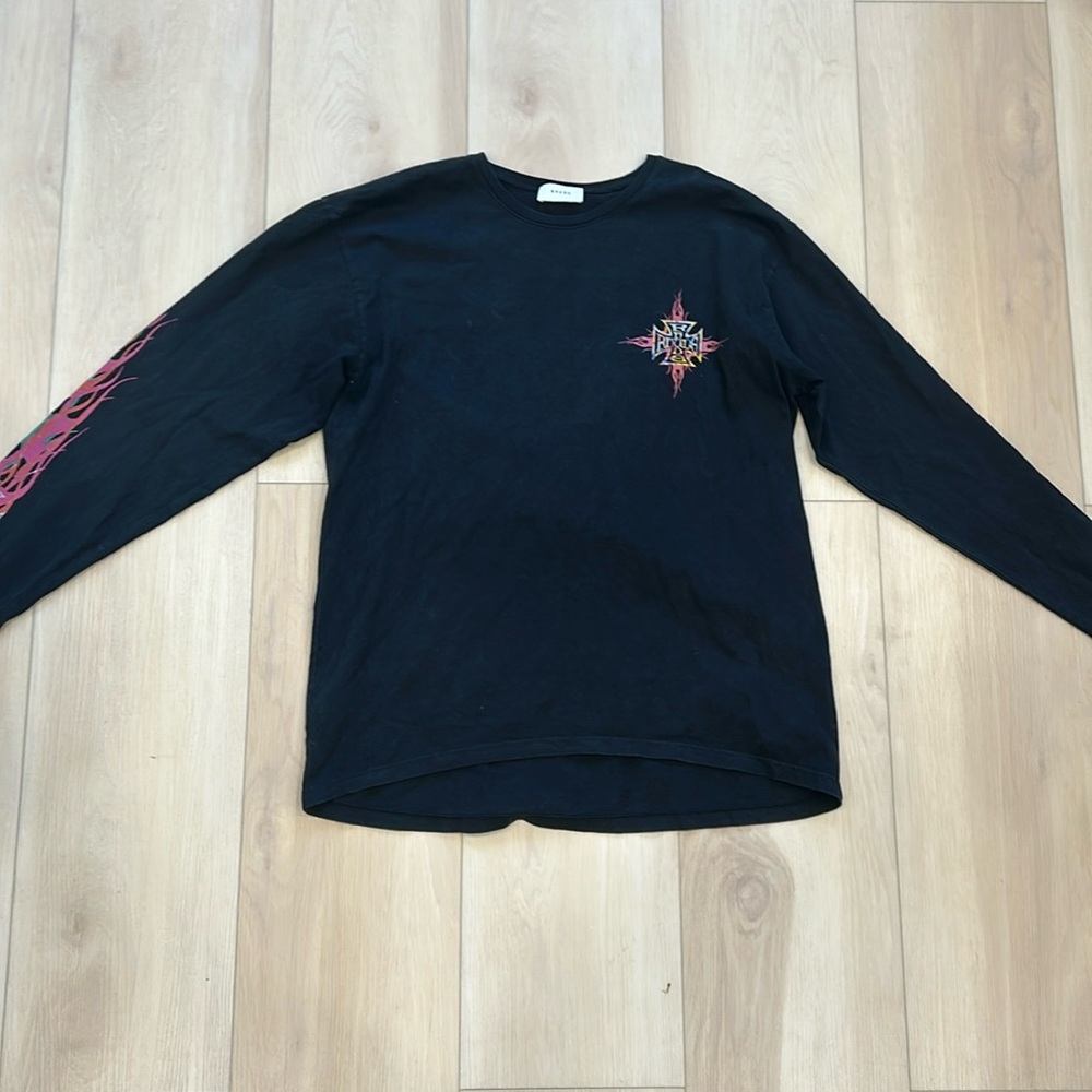 Rhude multicolor long sleeve flame city tee black size small